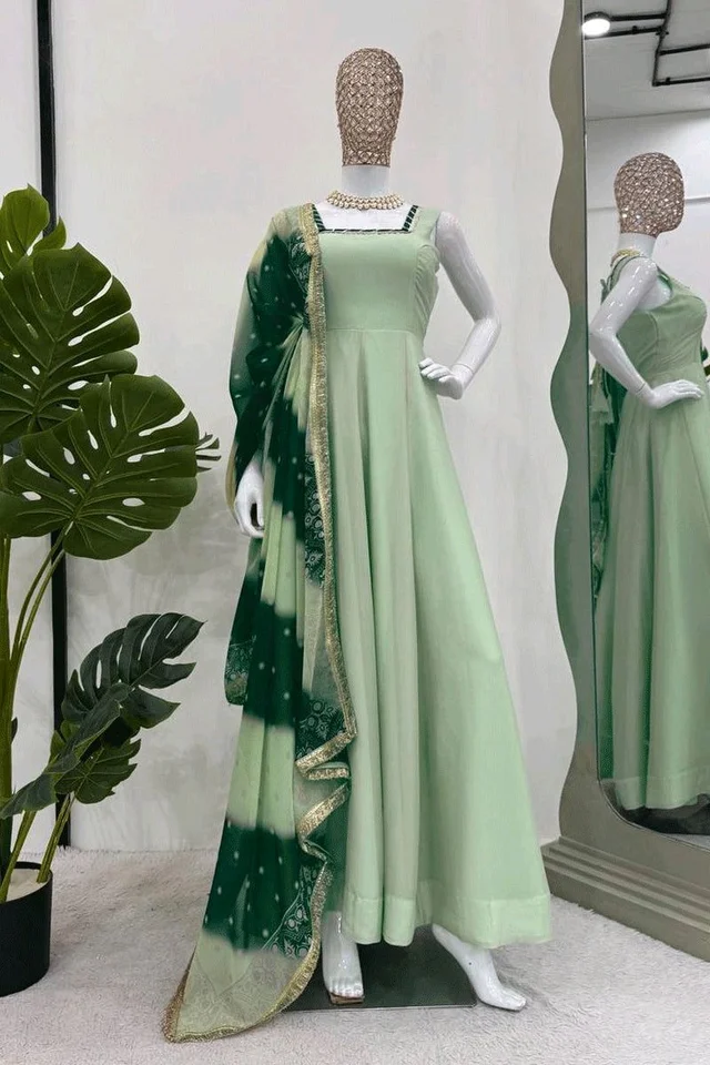 Pista Color Long Gown For Mehendi Rasam - Norway, L
