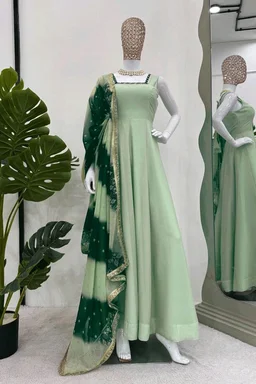 Pista Color Long Gown For Mehendi Rasam - Norway, M
