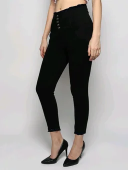 Women Skinny High Rise Black Jeans - Black, 28
