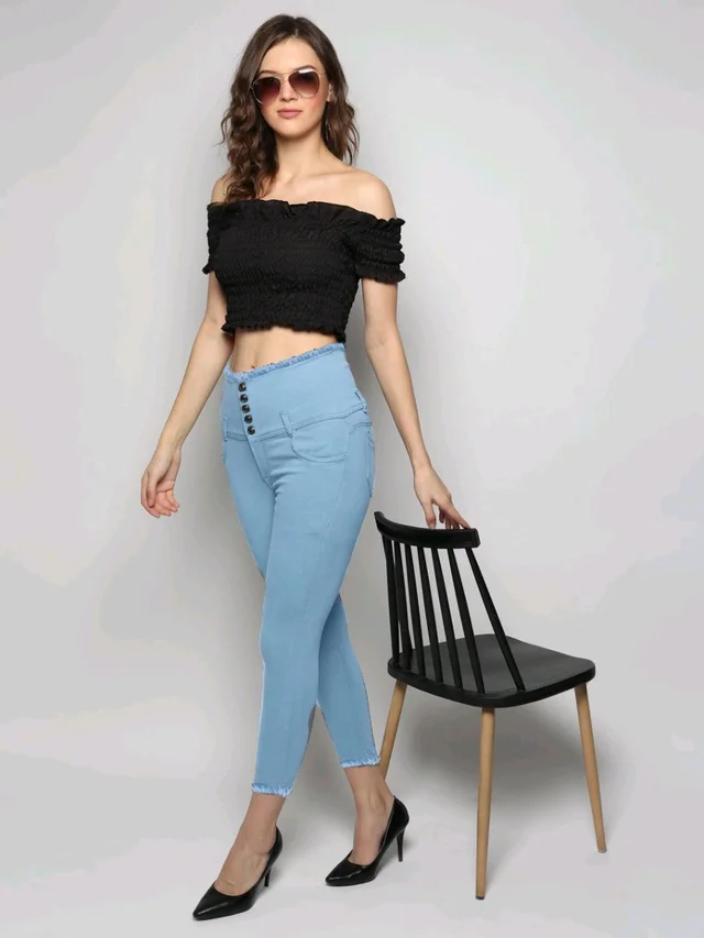 Women Skinny High Rise Black Jeans - Regent St Blue, 30