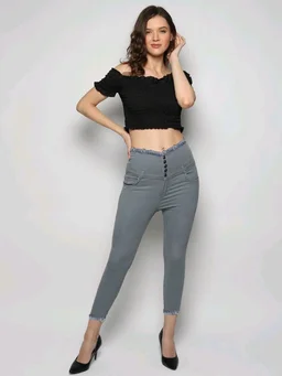Women Skinny High Rise Black Jeans - Oslo Gray, 30
