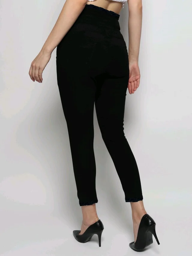 Women Skinny High Rise Black Jeans - Black, 30