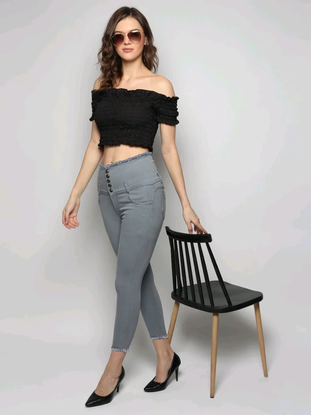 Women Skinny High Rise Black Jeans - Oslo Gray, 36