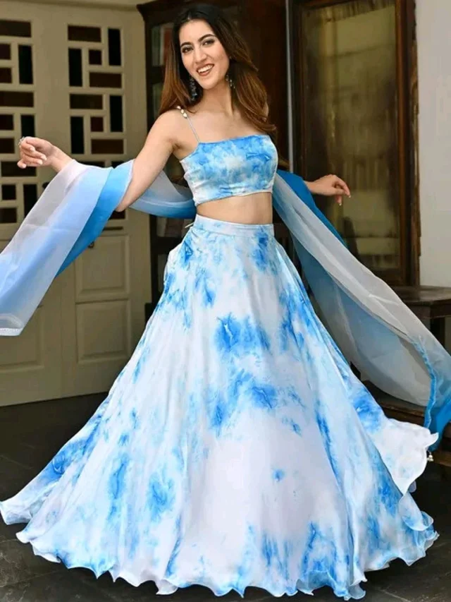 Printed Semi Stitched Lehenga Choli (White) - Free Size, Allports