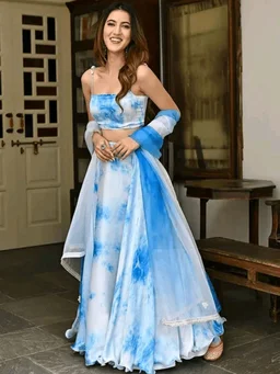 Printed Semi Stitched Lehenga Choli (White) - Free Size, Allports