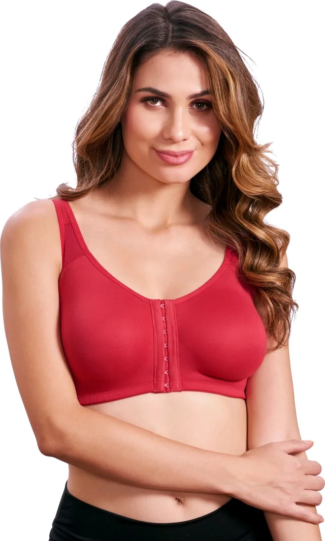 Women Cotton Brushed Lycra Full Coverage No Bounce, Non-Wired, Non-Padded Front Open Magic Bra with Back Support - Cardinal, 38B