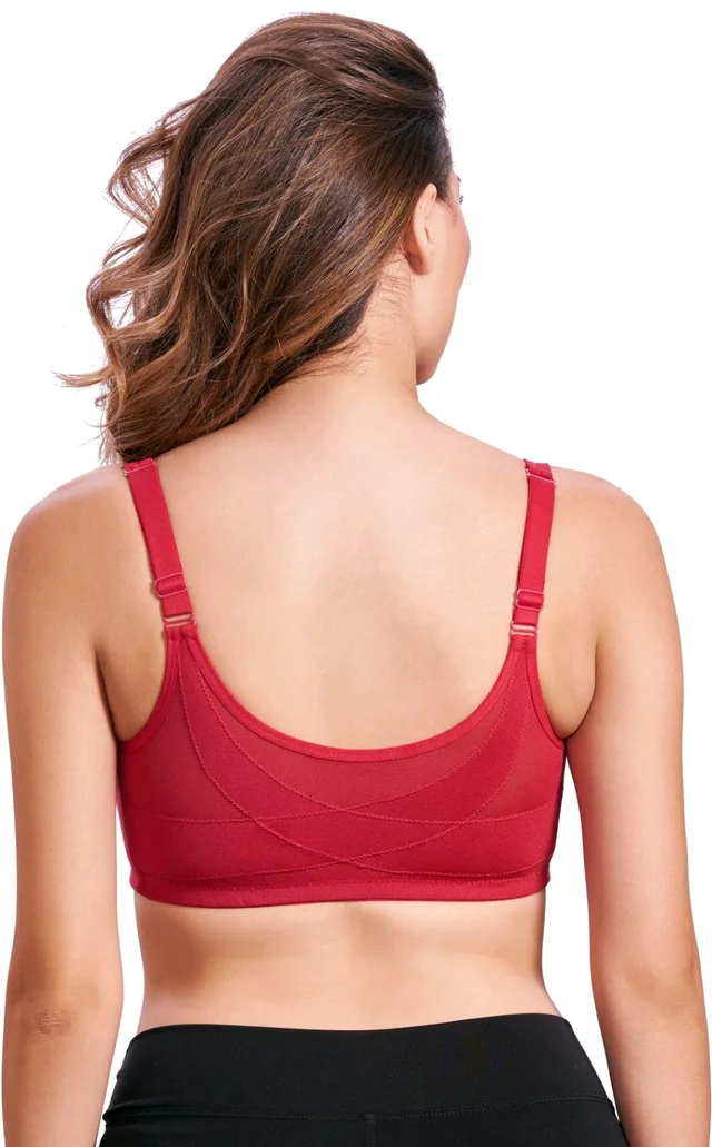 Women Cotton Brushed Lycra Full Coverage No Bounce, Non-Wired, Non-Padded Front Open Magic Bra with Back Support - Cardinal, 42B