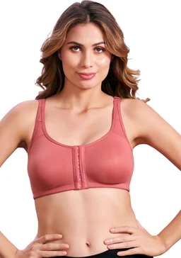 Women Cotton Brushed Lycra Full Coverage No Bounce, Non-Wired, Non-Padded Front Open Magic Bra with Back Support - New York Pink, 32B