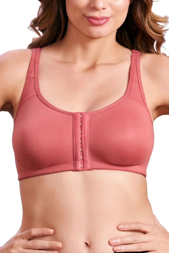 Women Cotton Brushed Lycra Full Coverage No Bounce, Non-Wired, Non-Padded Front Open Magic Bra with Back Support - New York Pink, 38B