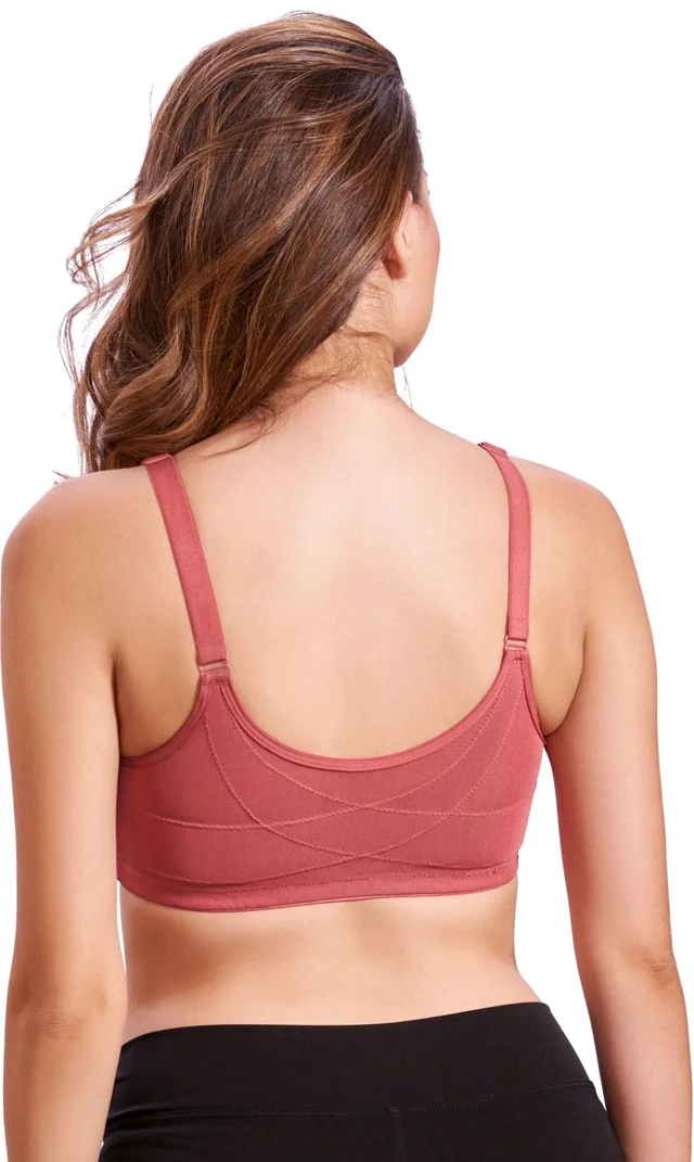 Women Cotton Brushed Lycra Full Coverage No Bounce, Non-Wired, Non-Padded Front Open Magic Bra with Back Support - New York Pink, 38B