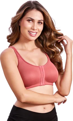 Women Cotton Brushed Lycra Full Coverage No Bounce, Non-Wired, Non-Padded Front Open Magic Bra with Back Support - New York Pink, 44B