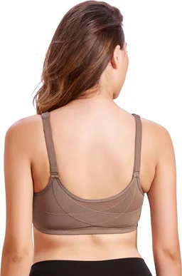 Women Cotton Brushed Lycra Full Coverage No Bounce, Non-Wired, Non-Padded Front Open Magic Bra with Back Support - Quicksand, 34B