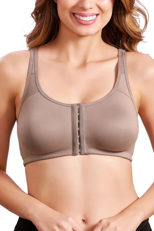 Women Cotton Brushed Lycra Full Coverage No Bounce, Non-Wired, Non-Padded Front Open Magic Bra with Back Support - Quicksand, 36B