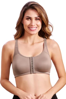 Women Cotton Brushed Lycra Full Coverage No Bounce, Non-Wired, Non-Padded Front Open Magic Bra with Back Support - Quicksand, 44B
