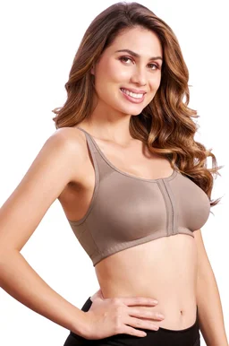 Women Cotton Brushed Lycra Full Coverage No Bounce, Non-Wired, Non-Padded Front Open Magic Bra with Back Support - Quicksand, 44B