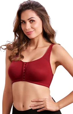 Women Cotton Brushed Lycra Full Coverage No Bounce, Non-Wired, Non-Padded Front Open Magic Bra with Back Support - Merlot, 34B