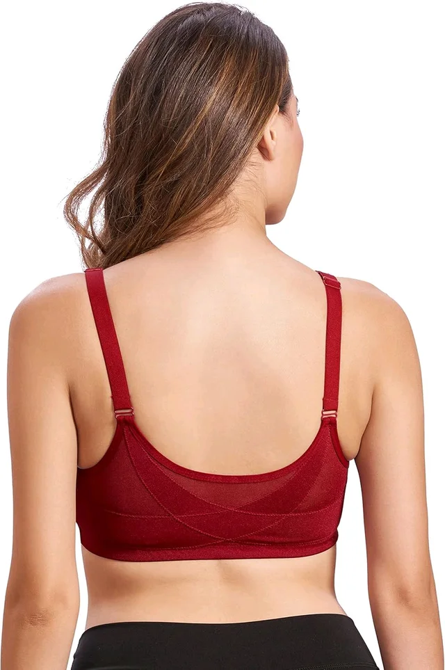 Women Cotton Brushed Lycra Full Coverage No Bounce, Non-Wired, Non-Padded Front Open Magic Bra with Back Support - Merlot, 34B