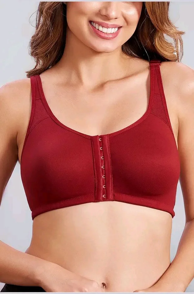 Women Cotton Brushed Lycra Full Coverage No Bounce, Non-Wired, Non-Padded Front Open Magic Bra with Back Support - Merlot, 44B