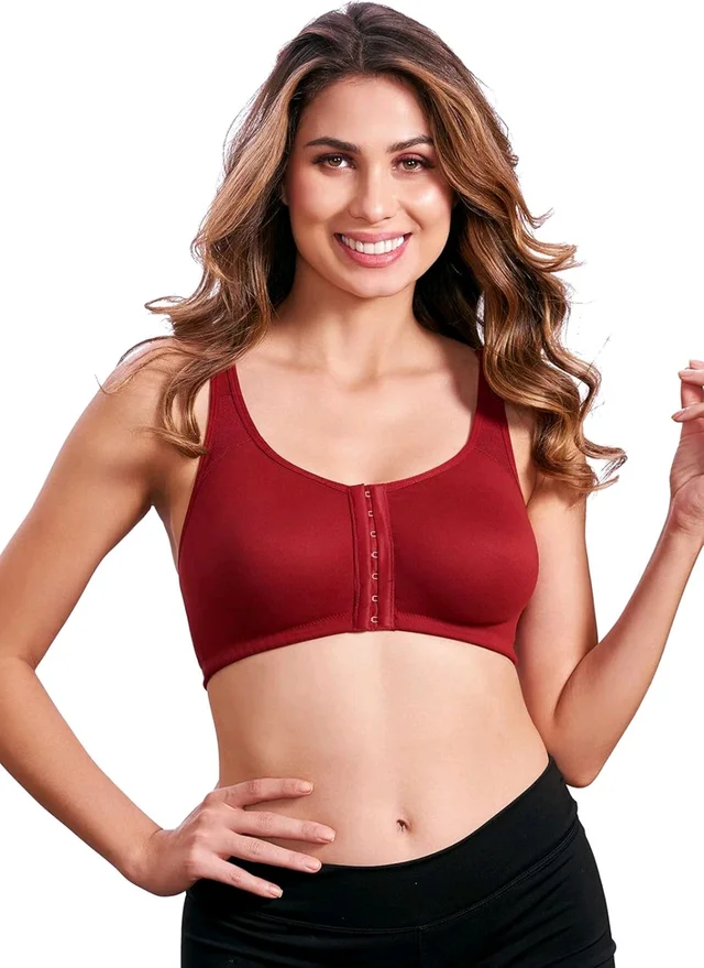Women Cotton Brushed Lycra Full Coverage No Bounce, Non-Wired, Non-Padded Front Open Magic Bra with Back Support - Merlot, 44B