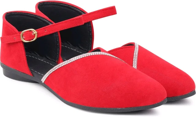 Saba Collection Women Flats Sandal (Black, 7) - Red, 4