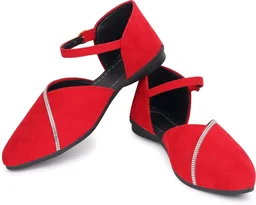 Saba Collection Women Flats Sandal (Black, 7) - Red, 5