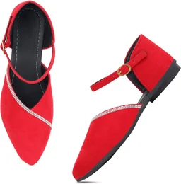 Saba Collection Women Flats Sandal (Black, 7) - Red, 5