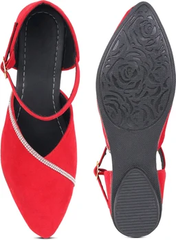 Saba Collection Women Flats Sandal (Black, 7) - Red, 7