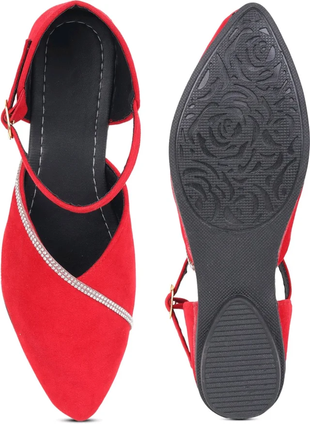 Saba Collection Women Flats Sandal (Black, 7) - Red, 7