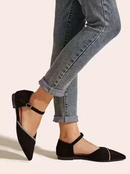 Saba Collection Women Flats Sandal (Black, 7) - Black, 8