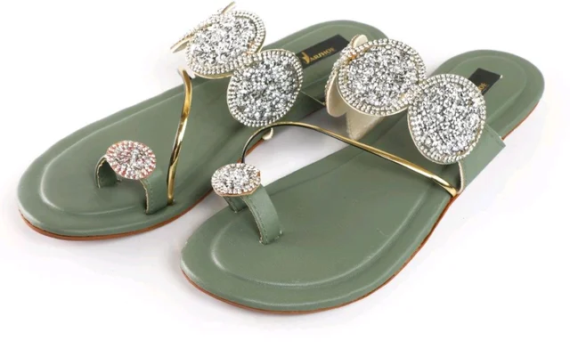 Bootify Women Flats Sandal (Grey, 7) - Camouflage Green, 4