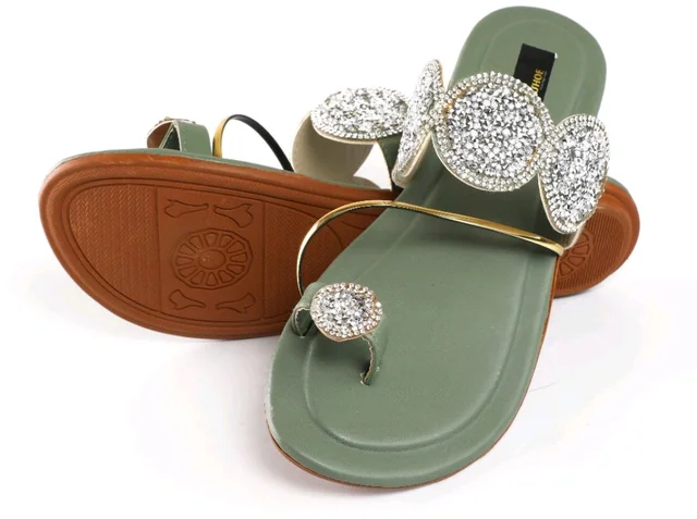 Bootify Women Flats Sandal (Grey, 7) - Camouflage Green, 4