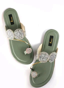 Bootify Women Flats Sandal (Grey, 7) - Camouflage Green, 5