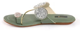 Bootify Women Flats Sandal (Grey, 7) - Camouflage Green, 6