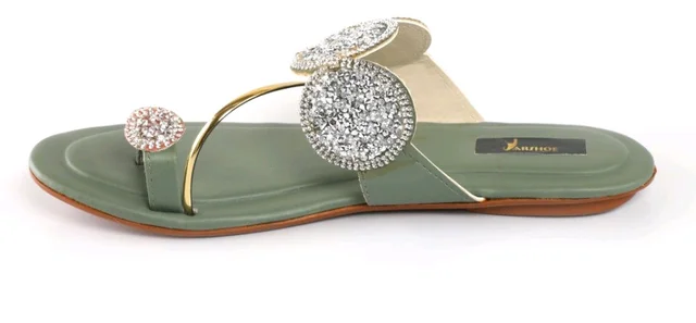 Bootify Women Flats Sandal (Grey, 7) - Camouflage Green, 6