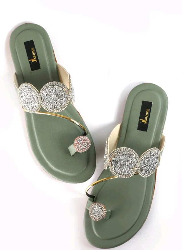 Bootify Women Flats Sandal (Grey, 7) - Camouflage Green, 8