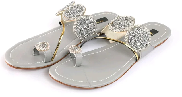 Bootify Women Flats Sandal (Grey, 7) - Cotton Seed, 9