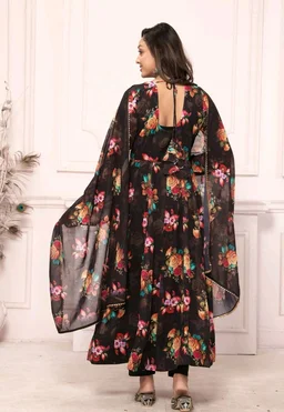 Presenting New Pure Soft Heavy Faux Georgette Fabric Anarkali Pent Duppta Ready To Wear Collection* - XXL, Black