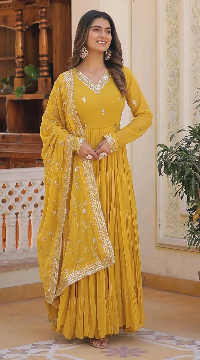 Women's Georgette Anarkali kurta set & Duptta For Women - Hokey Pokey, L