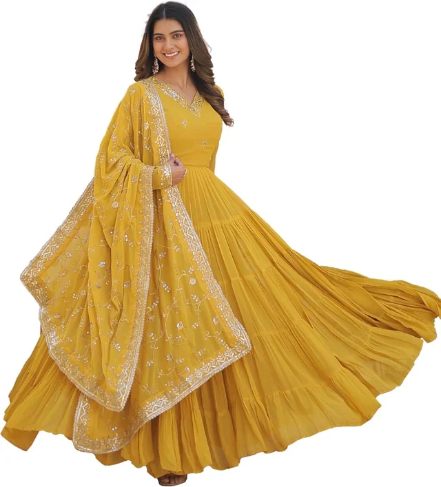 Women's Georgette Anarkali kurta set & Duptta For Women - Hokey Pokey, M