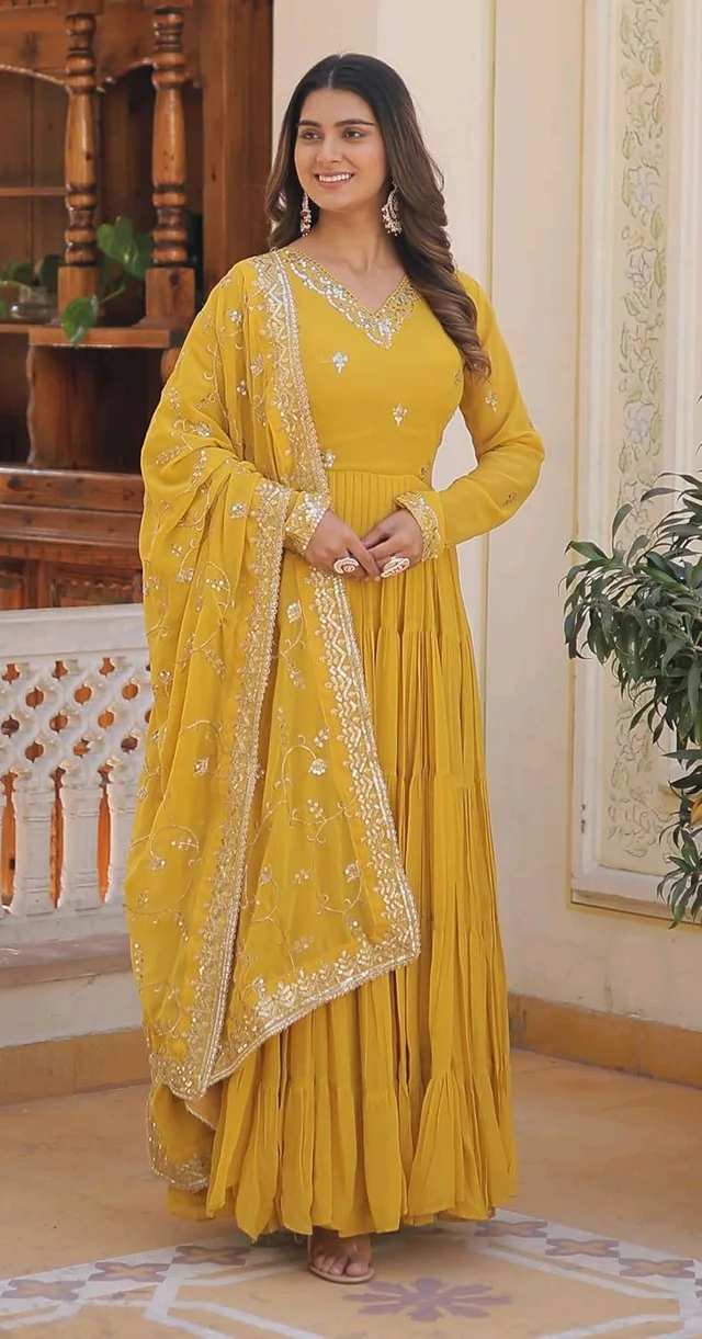 Women's Georgette Anarkali kurta set & Duptta For Women - Hokey Pokey, M