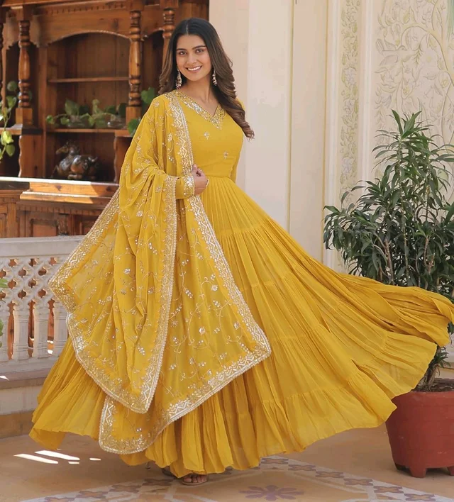 Women's Georgette Anarkali kurta set & Duptta For Women - Hokey Pokey, M