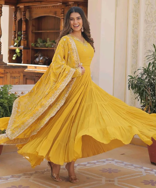 Women's Georgette Anarkali kurta set & Duptta For Women - Hokey Pokey, S