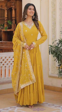Women's Georgette Anarkali kurta set & Duptta For Women - Hokey Pokey, XL