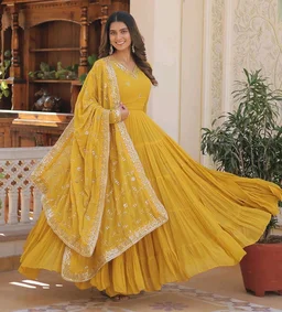 Women's Georgette Anarkali kurta set & Duptta For Women - Hokey Pokey, XL