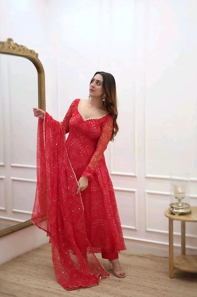 Elegant Georgette Anarkali Set - Red Devil, M