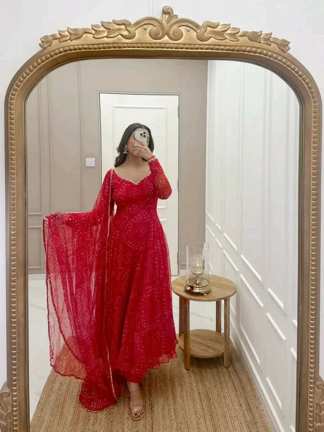 Elegant Georgette Anarkali Set - Red Devil, XL