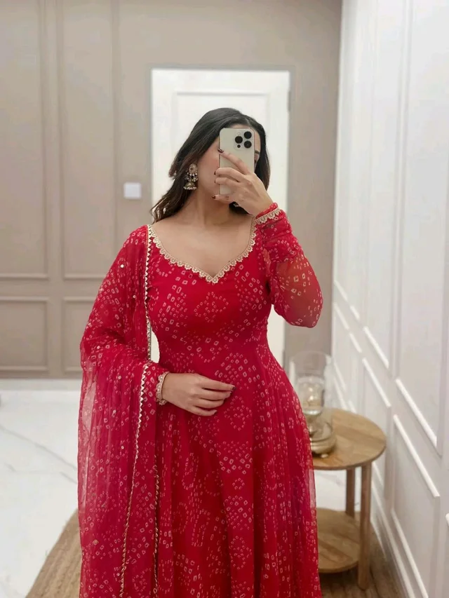 Elegant Georgette Anarkali Set - Red Devil, XS