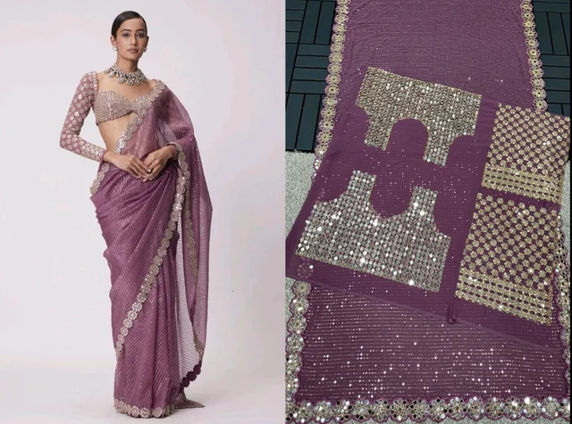 Purple Lehenga And Dupatta Organza Embroidery Mirror Butti Work Bridal Set - Strikemaster, Free Size