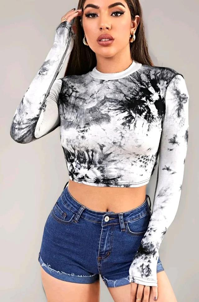 Western Stylish Crop Tie and Dye Top for Jeans Skirt Women/Girls Tops - Black, M