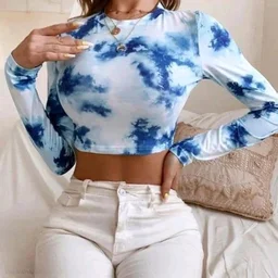 Western Stylish Crop Tie and Dye Top for Jeans Skirt Women/Girls Tops - Chambray, XL